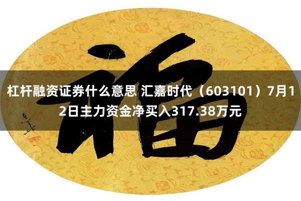 杠杆融资证券什么意思 汇嘉时代（603101）7月12日主力资金净买入317.38万元